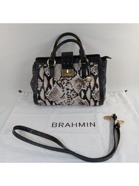 Brahmin Annabelle Satchel Python Hair Handbag Black Croc Embossed Leather Vtg